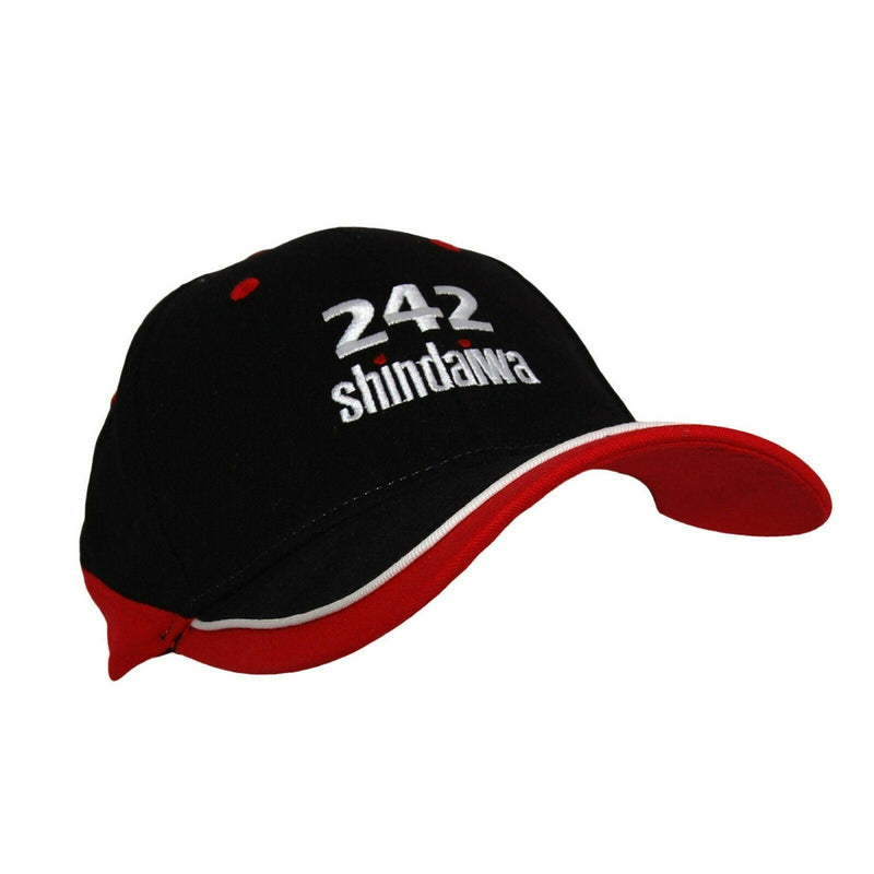 Load image into Gallery viewer, Shindaiwa 242 Farm Hat 5 Panel Ball Cap Black and Red Adjustable Vintage
