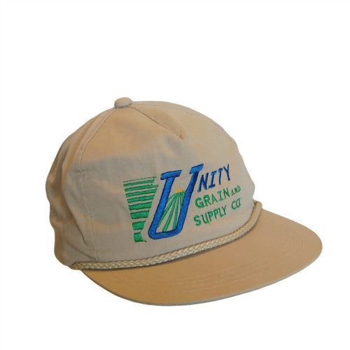 Unity Grain and Supply Co Hat 5 Panel Ball Cap Light Tan Snapback Adjustable