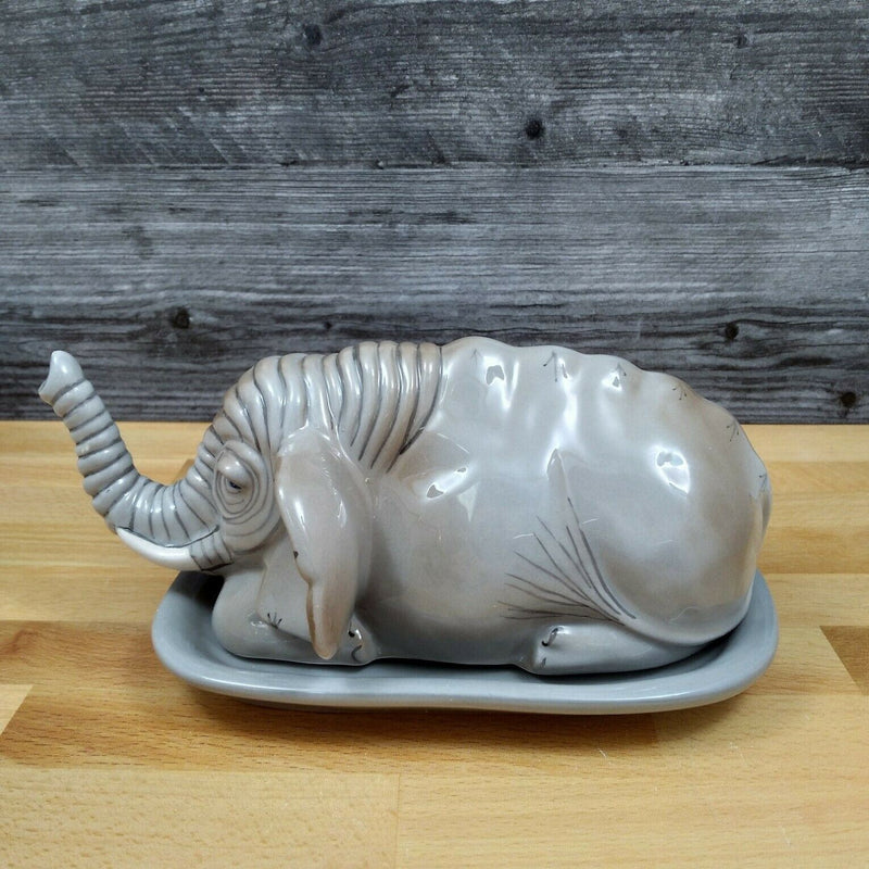 Load image into Gallery viewer, Elephant Butter Dish Ceramic by Blue Sky Lynda Corneille Kitchen Decorative
