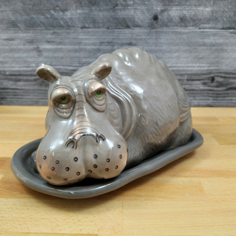 Load image into Gallery viewer, Hippo Butter Dish Ceramic by Blue Sky Lynda Corneille Kitchen Decorative
