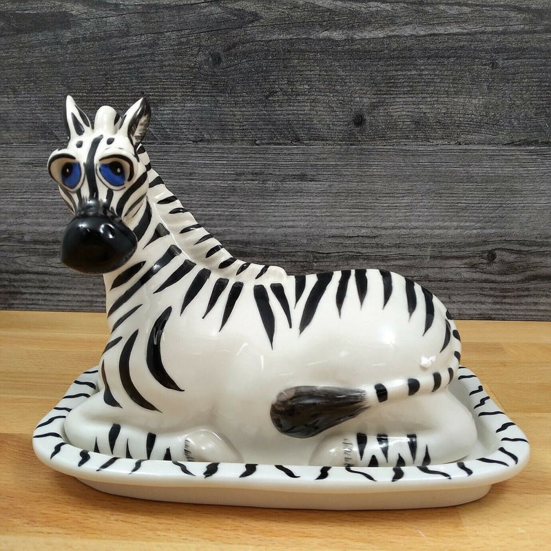 Load image into Gallery viewer, Zebra Butter Dish Ceramic by Blue Sky Lynda Corneille Kitchen Decorative
