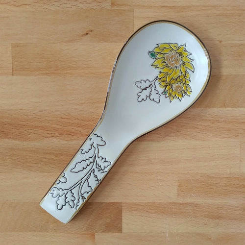 Gilded Sunflower Spoon Rest Ceramic by Blue Sky Kitchen Decor