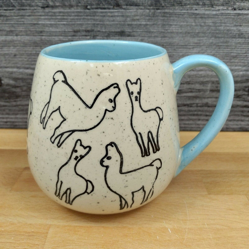 Load image into Gallery viewer, Llama Design Coffee Mug 20oz in Blue and White 591ml Stoneware Tea Cup
