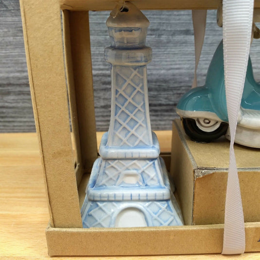 Retro Paris Scooter & Eiffel Tower Salt Pepper Set Decorative Blue Sky Clayworks