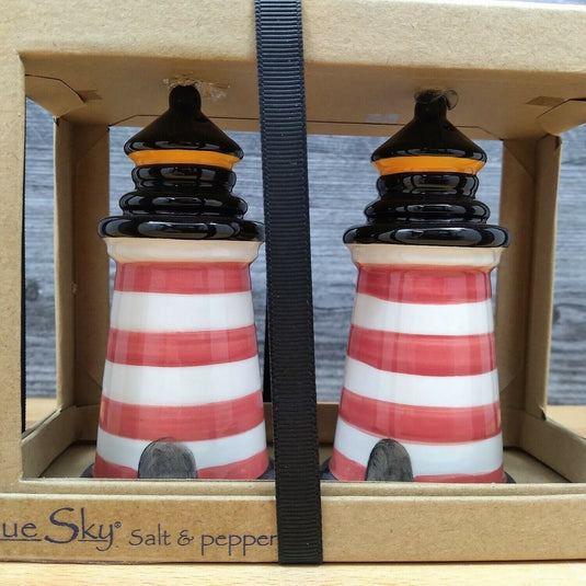 Red Striped Lighthouse Salt Pepper Set Collectible by Blue Sky Clayworks