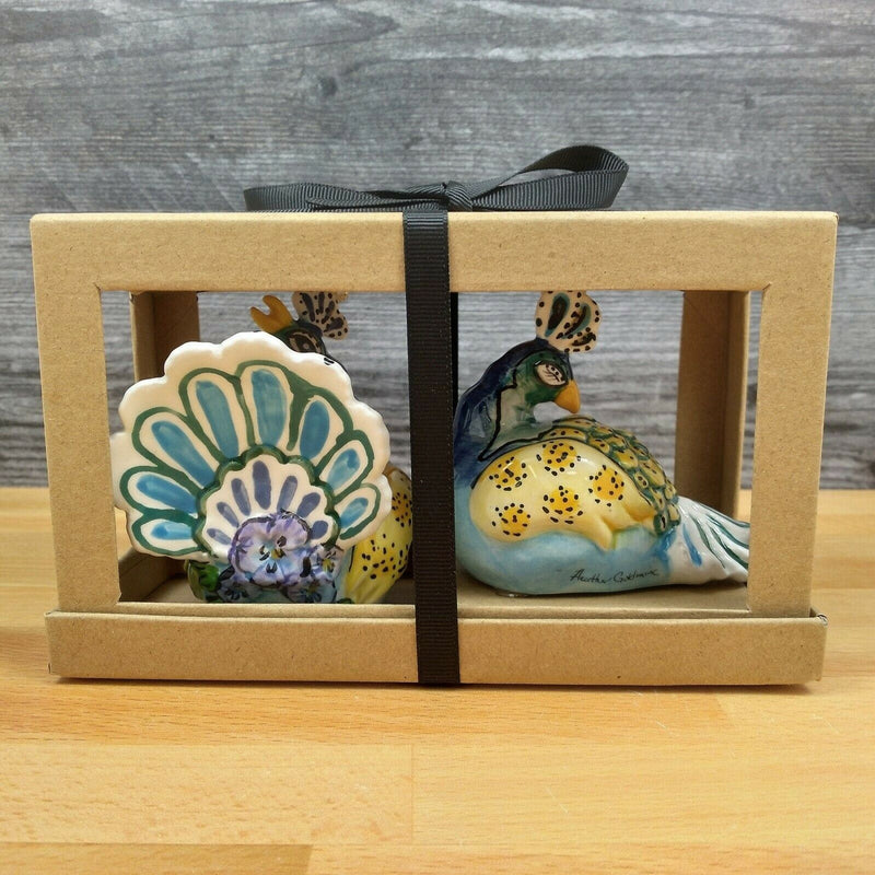 Load image into Gallery viewer, Blue Peacock Salt Pepper Set Collectible by Blue Sky Clayworks
