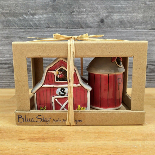 Barn and Silo Salt Pepper Farm Set Collectible by Blue Sky Clayworks