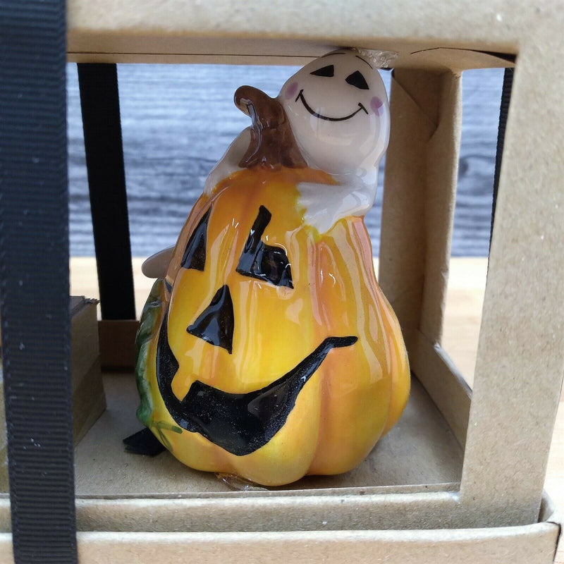 Load image into Gallery viewer, Halloween Pumpkins &amp; Ghosts Salt Pepper Set Collectible by Blue Sky Clayworks
