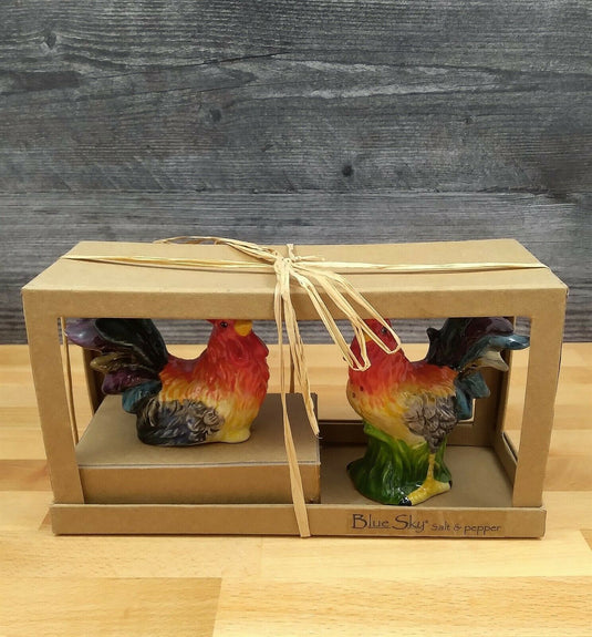 Roosters Salt Pepper Set Farm Scene Country Collectible by Blue Sky Clayworks