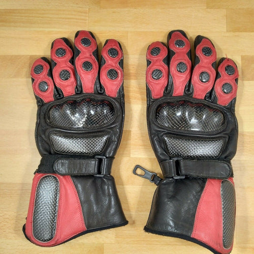 Leather Motorcycle Riding Gloves Red & Black Dirt Bike Cycling Racing Motorbike