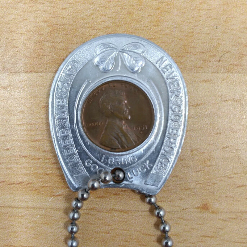 Load image into Gallery viewer, 1951 Wheat Penny Never Go Broke Horseshoe Token Lucky Charm National Memorial
