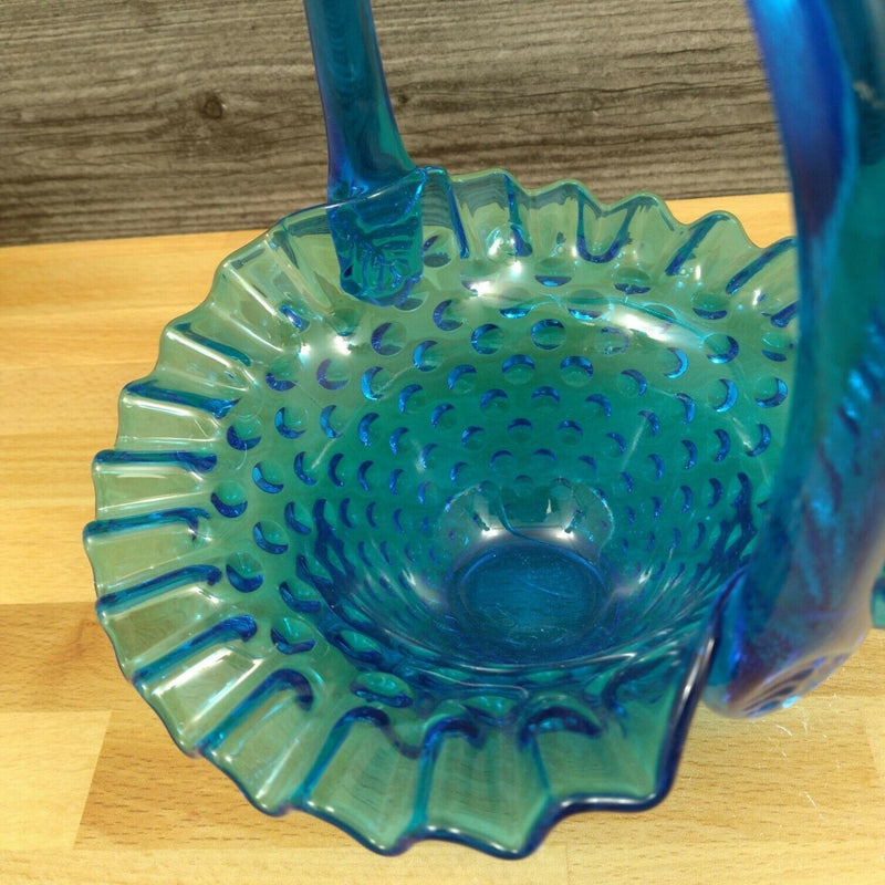 Load image into Gallery viewer, Fenton Hobnail Blue Glass Basket with Handle and Ruffled Edge
