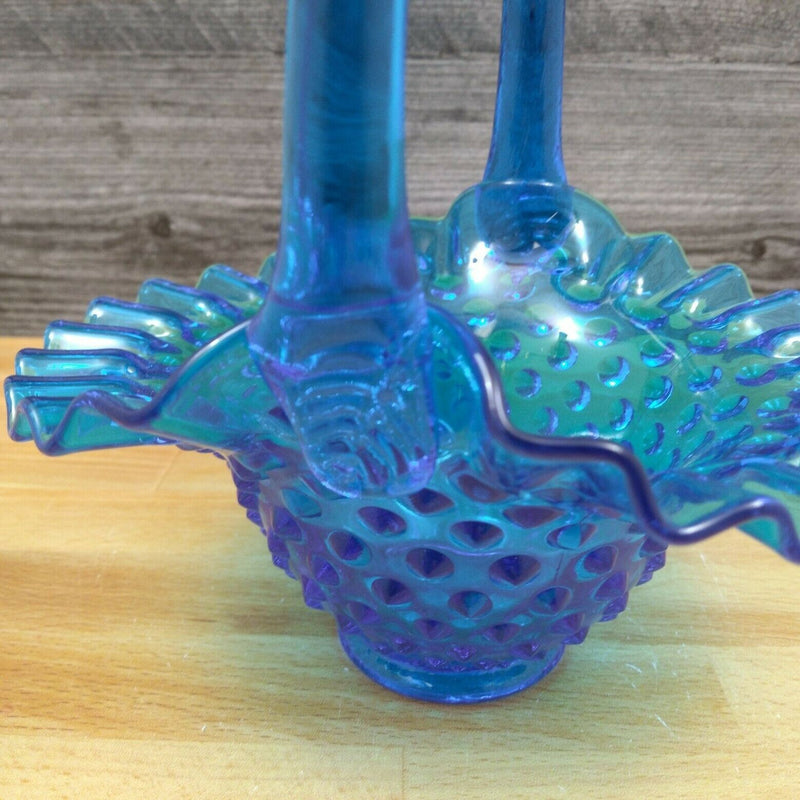 Load image into Gallery viewer, Fenton Hobnail Blue Glass Basket with Handle and Ruffled Edge
