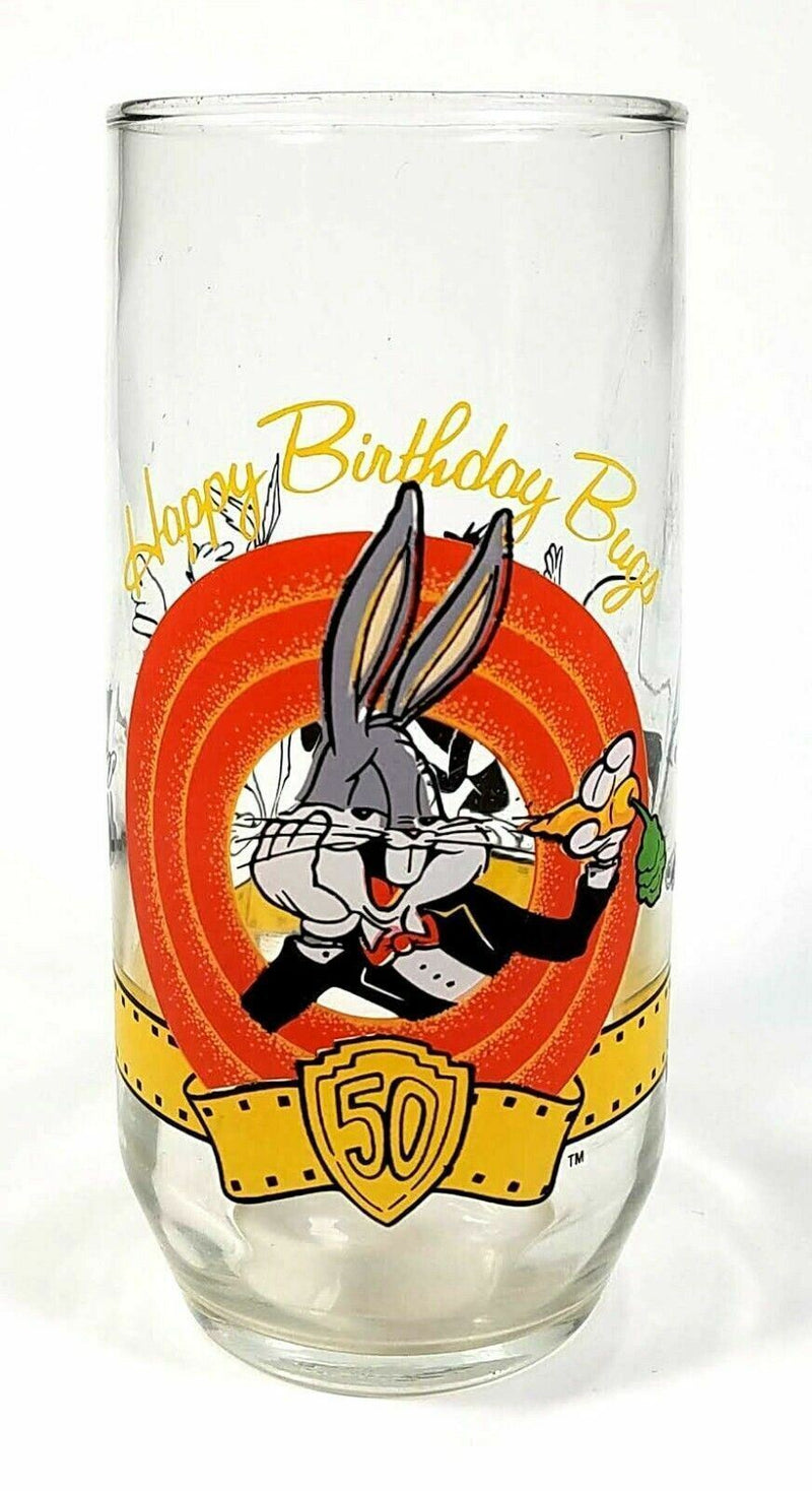 Load image into Gallery viewer, Bugs Bunny Glass 50th Anniversary Happy Birthday Drinking Clear Tumbler 16oz
