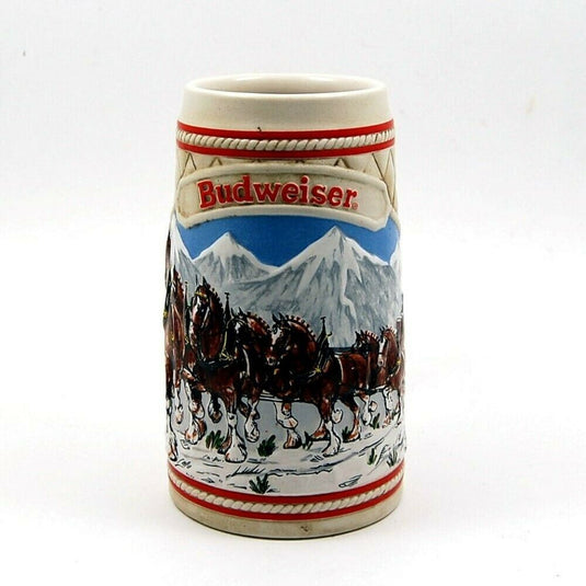 1985 Budweiser Beer Holiday Christmas Stein Mug Wagon Clydesdales Ceramarte