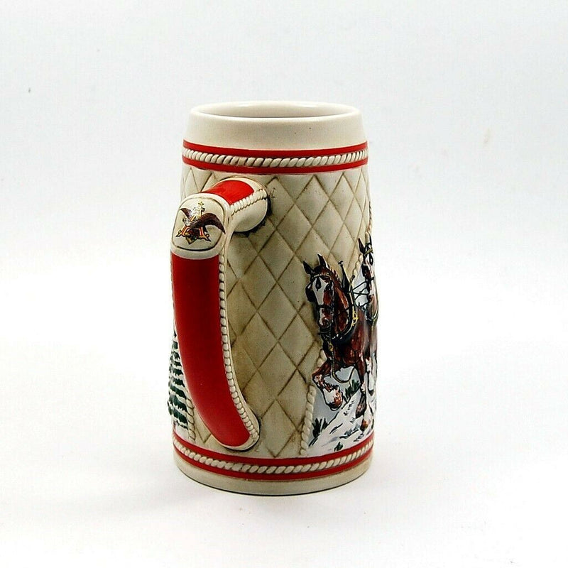 Load image into Gallery viewer, 1985 Budweiser Beer Holiday Christmas Stein Mug Wagon Clydesdales Ceramarte
