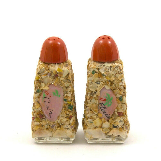 Vintage Florida Salt and Pepper Shakers Decorated with Shells