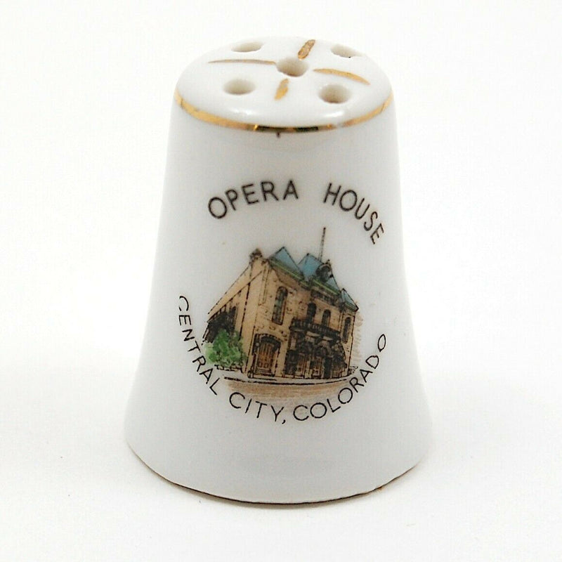 Load image into Gallery viewer, Vintage Salt Pepper Shakers White Opera House Central City Colorado Japan Made
