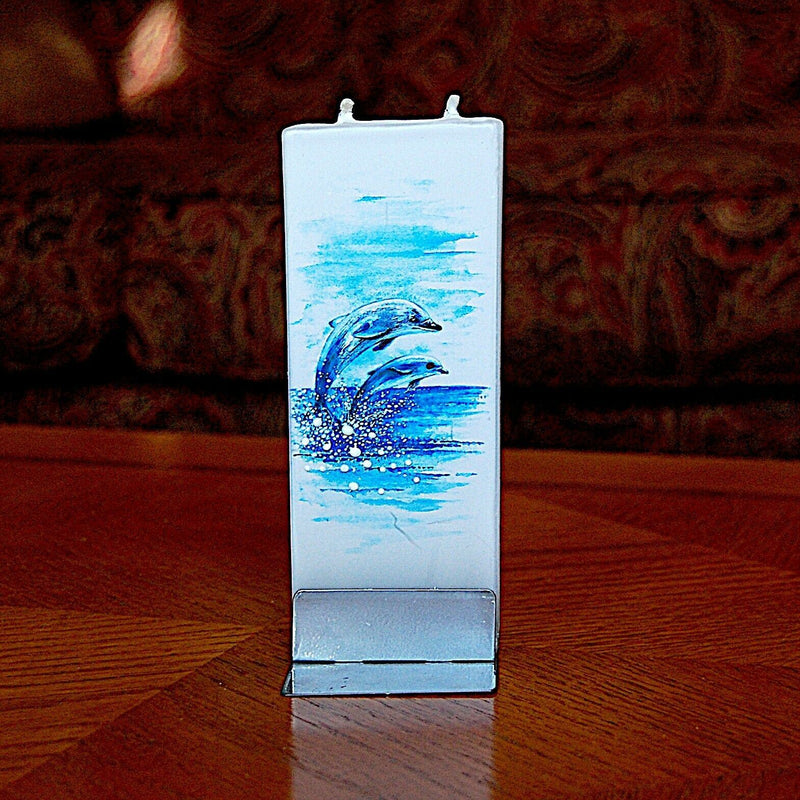 Load image into Gallery viewer, Two Dolphins Flatyz Handmade Twin Wick Unscented Thin Flat Candle Dripless
