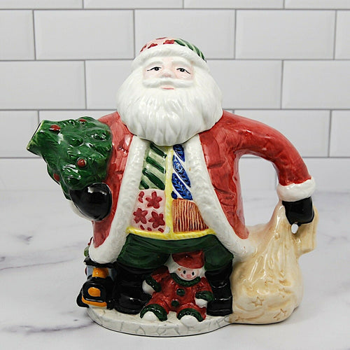 Santa Claus World Bazaars Teapot with Christmas Tree and Gifts Presents Ceramic