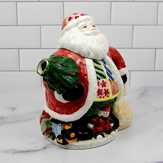 Santa Claus World Bazaars Teapot with Christmas Tree and Gifts Presents Ceramic