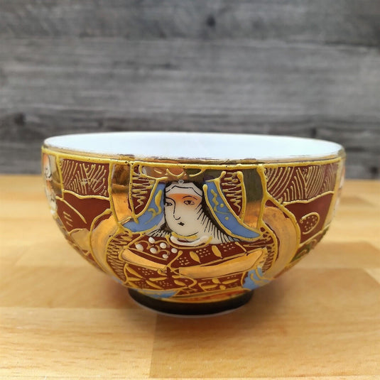 Japanese Moriage 3 Set of Tea Cups and Saucers Pensive Geisha Lithophane