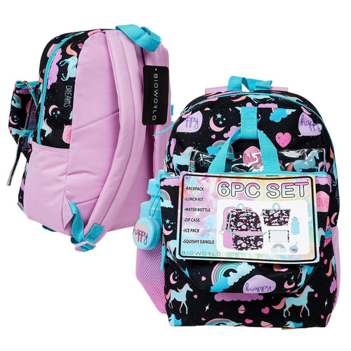 Unicorn Backpack 6 Piece Set 16 inch (41cm) with Lunch Bag Ice Pack Zipper Case