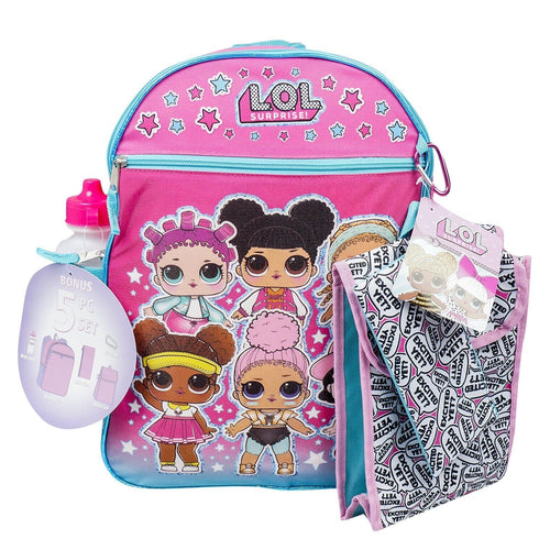 LOL Surprise! Excited Yet? 16 Inch Backpack 5 pc Set with Lunch Bag Water Bottle