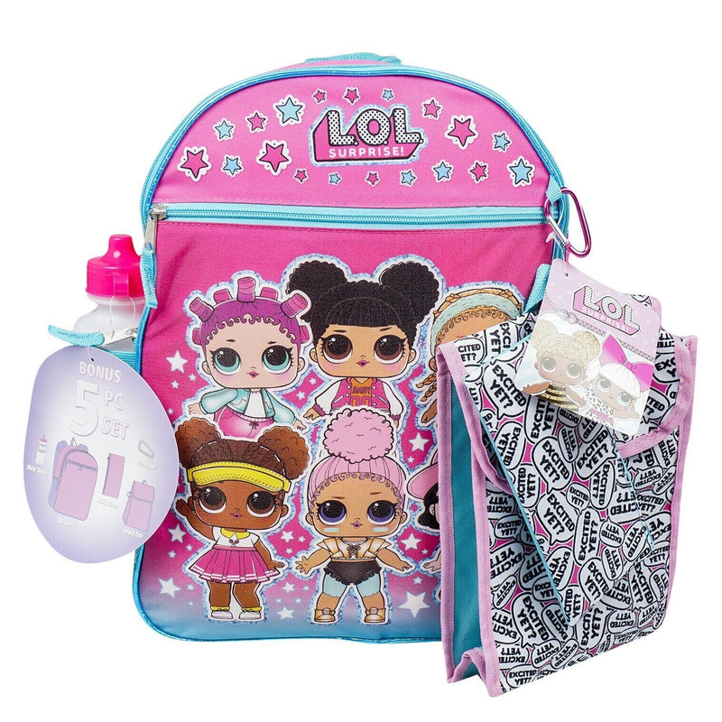 Load image into Gallery viewer, LOL Surprise! Excited Yet? 16 Inch Backpack 5 pc Set with Lunch Bag Water Bottle

