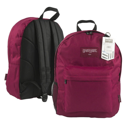 East West Student School Backpack 16 Inch (41cm) Burgundy with Adjustable Straps