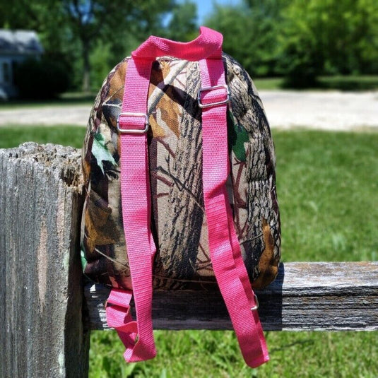 Multipurpose Backpack Natural Camo with Pink Trim and Adjustable Straps 11"