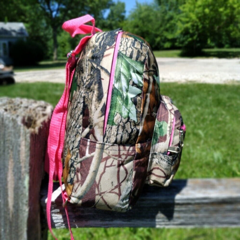 Load image into Gallery viewer, Multipurpose Backpack Natural Camo with Pink Trim and Adjustable Straps 11&quot;
