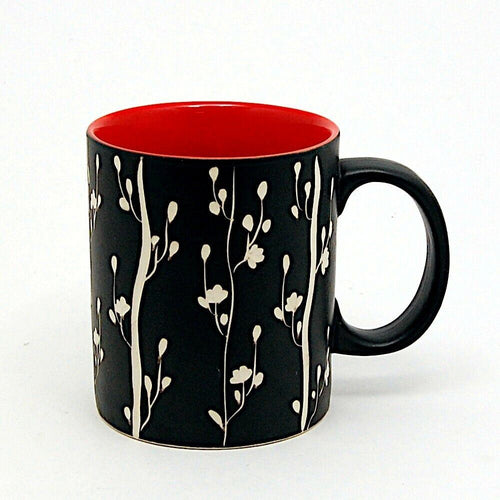 Floral Flower Plants Coffee Mug Cup in Black and Red Holds 11 ounce (266ml)
