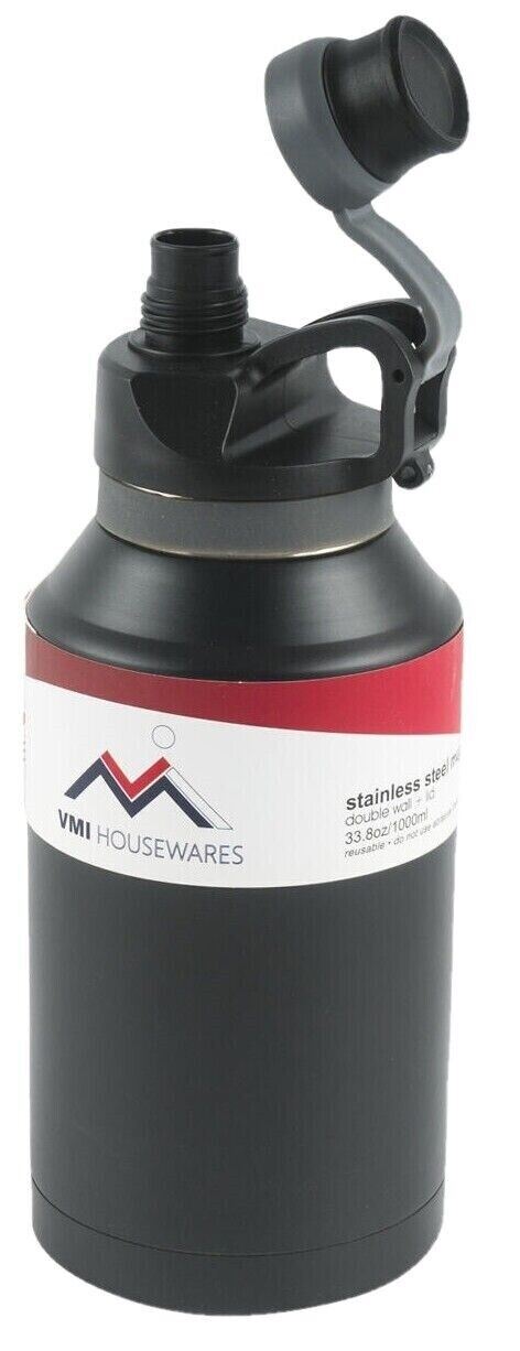 Stainless Steel Double Wall Mug 33.8oz (1000ml) Black Canteen BPA Free Reusable