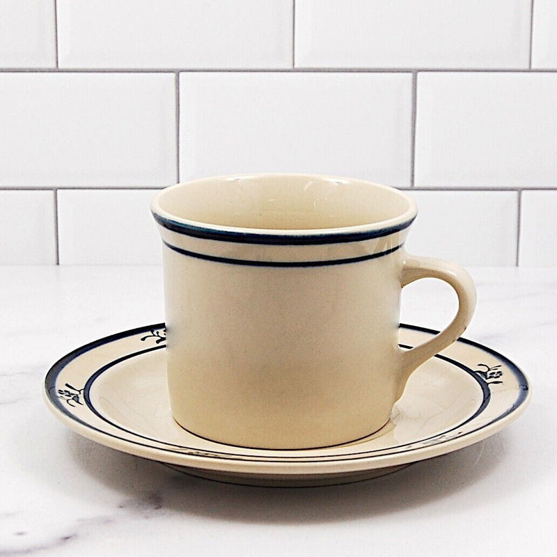 Load image into Gallery viewer, Brickoven Scandia Blue Stoneware Cup &amp; Saucer Set of 4 Dinnerware Tableware Mug

