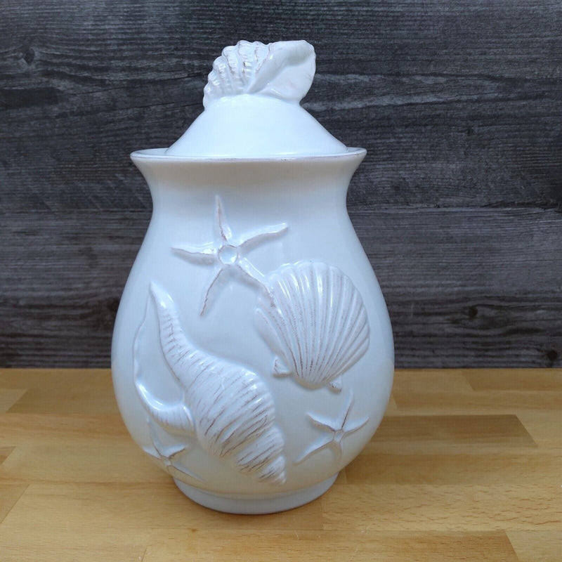Load image into Gallery viewer, Laguna Coastal Shell Canister 8" Blue Carafe Nautical Sea Life Jug by Blue Sky
