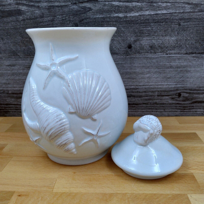 Load image into Gallery viewer, Laguna Coastal Shell Canister 8" Blue Carafe Nautical Sea Life Jug by Blue Sky

