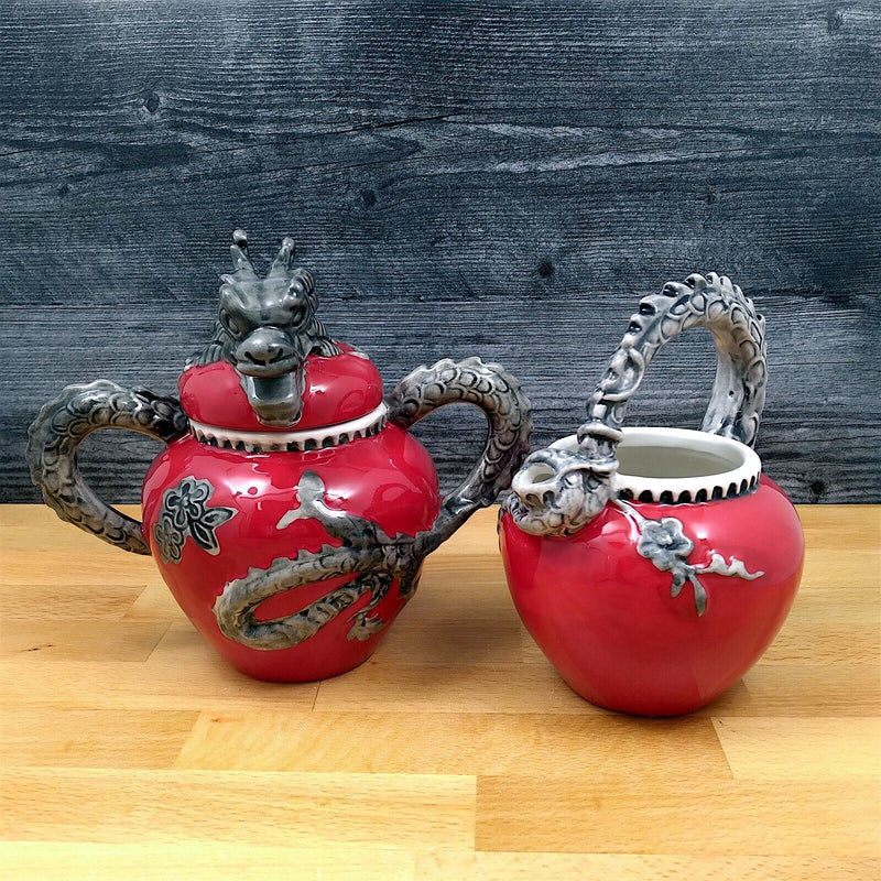 Load image into Gallery viewer, Red Dragon Sugar Bowl and Creamer Set Decorative by Blue Sky
