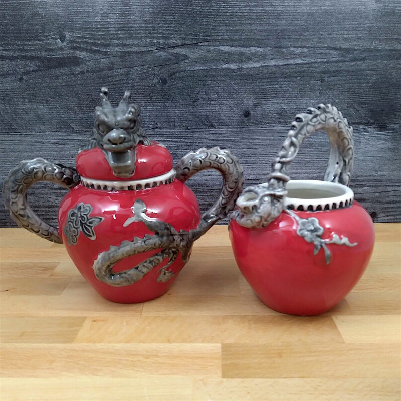 Load image into Gallery viewer, Red Dragon Sugar Bowl and Creamer Set Decorative by Blue Sky
