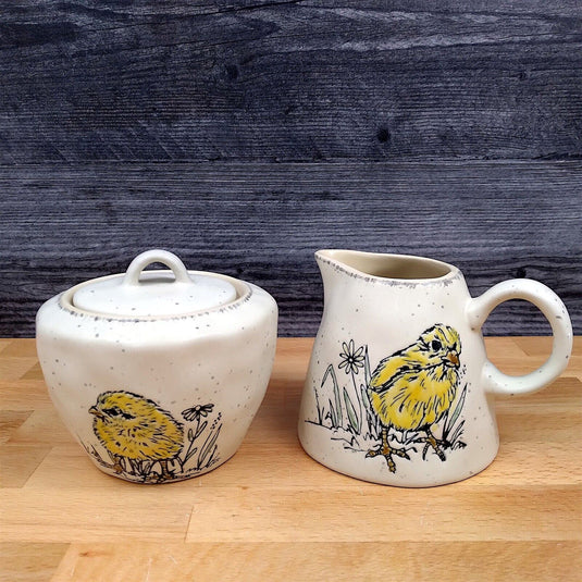 Chickadee Sugar Bowl and Creamer Set Decorative by Blue Sky