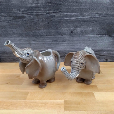 Elephant Sugar Bowl with Lid and Creamer Pitcher Set Ceramic Gray by Blue Sky