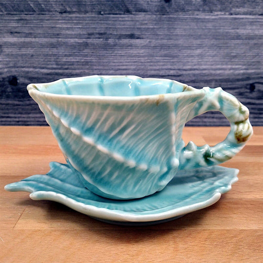 Shell Sugar Bowl Creamer and Tea Cup Saucer Set Decorative by Blue Sky