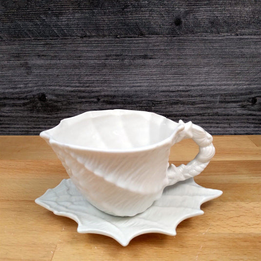 Shell Conch Sugar Bowl Creamer & Tea Cup Saucer Set White Decorative by Blue Sky
