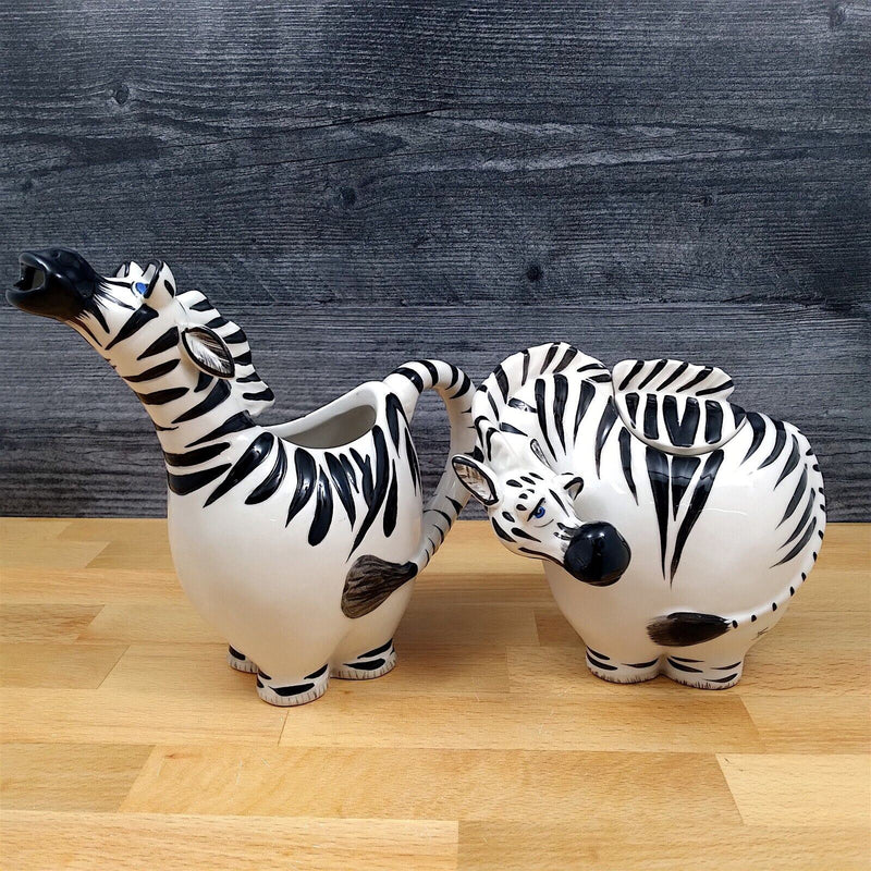 Load image into Gallery viewer, Zebra Sugar Bowl and Creamer Set Decorative by Blue Sky
