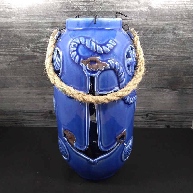 Load image into Gallery viewer, Nautical Maritime Lantern Dark Blue With Blue Led Lights Weathered Look Lamp
