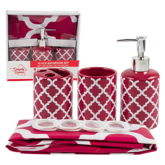 Raspberry Red Bathroom Set Toothbrush Holder Soap Dispenser Shower Curtain