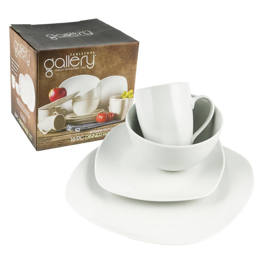 Dinnerware Set 16 Piece by Tabletops Gallery White Logan Casual Design Square