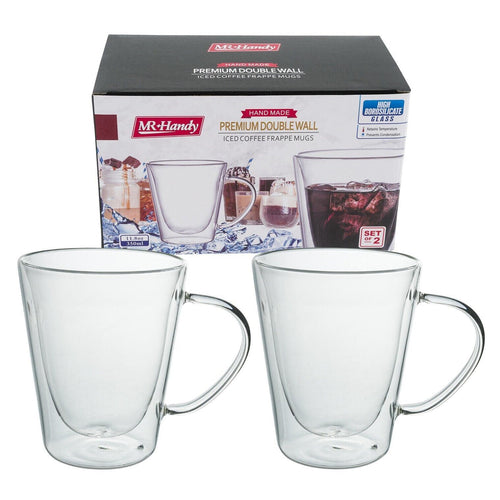Iced Coffee Frappé Mugs Double Wall Thermo Borosilicate Glass Set of 2 Cups 12oz