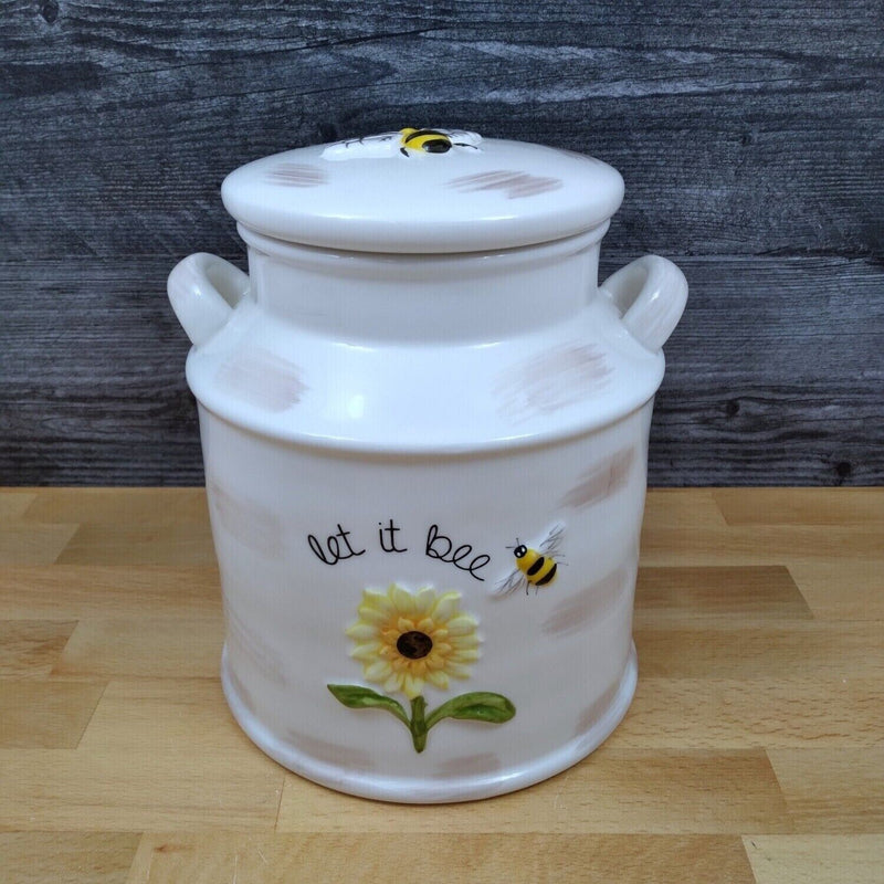 Load image into Gallery viewer, Let it Bee Saying ceramic Cookie Jar with Yellow Honey Bee &amp; Sunflowers Canister
