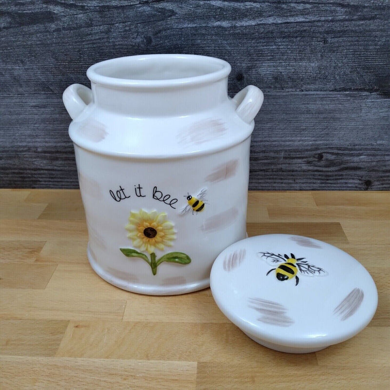Load image into Gallery viewer, Let it Bee Saying ceramic Cookie Jar with Yellow Honey Bee &amp; Sunflowers Canister
